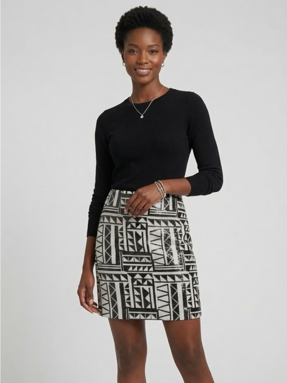 Vince Camuto Black & White Geometric Sequin Mini Skirt
